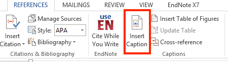 Mynd af Insert Caption í viðmóti Word