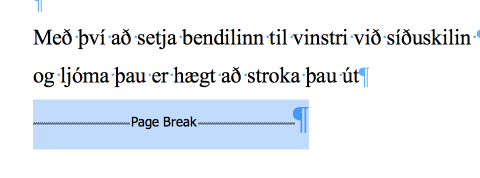 Mynd sem sýnir page break í texta.